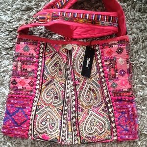 NWT Tolani PatchWork Embroidered Banjara Beaded Large Boho Batik Indian Bag Tote